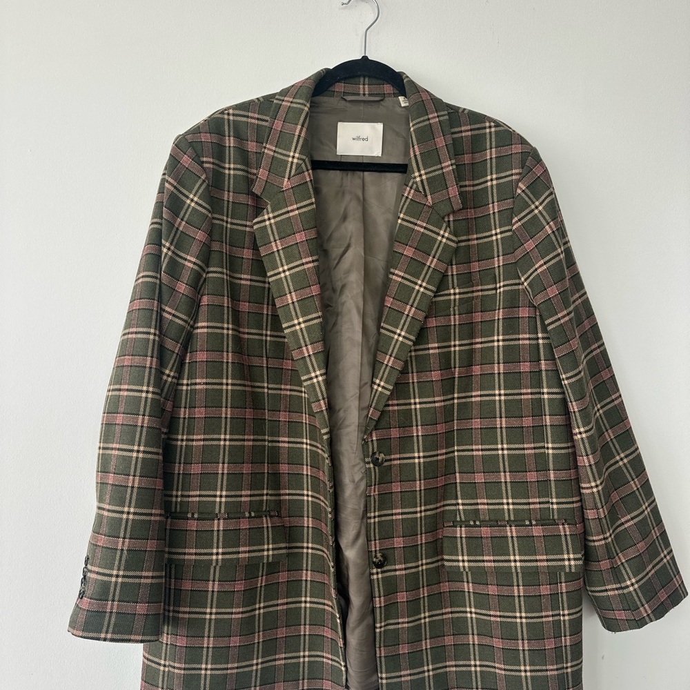 Aritzia Plaid Blazer Jacket in Olive Green and Mauve